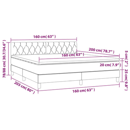 Box spring bed with mattress &amp; LED light grey 160x200 cm fabric