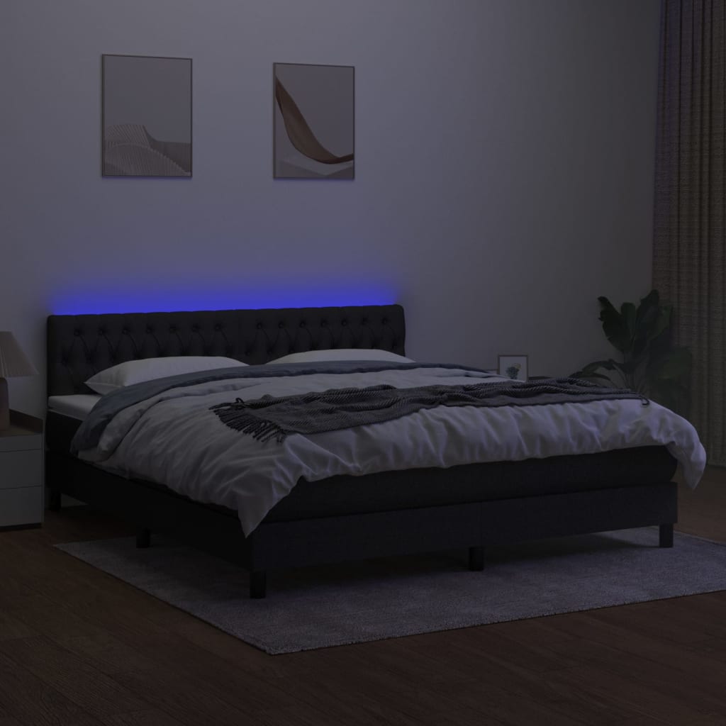 Boxspringbett mit Matratze & LED Schwarz 160x200 cm Stoff