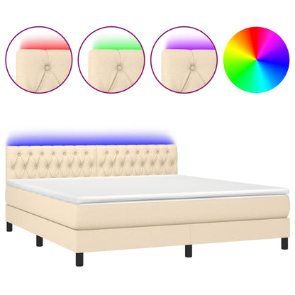 Box spring bed with mattress &amp; LED cream 160x200 cm fabric