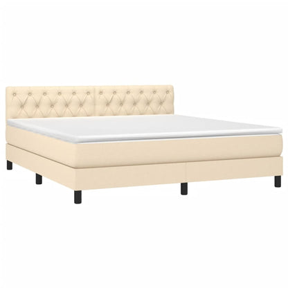 Box spring bed with mattress &amp; LED cream 160x200 cm fabric