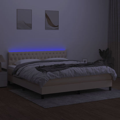 Box spring bed with mattress &amp; LED cream 160x200 cm fabric