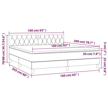 Box spring bed with mattress &amp; LED cream 160x200 cm fabric