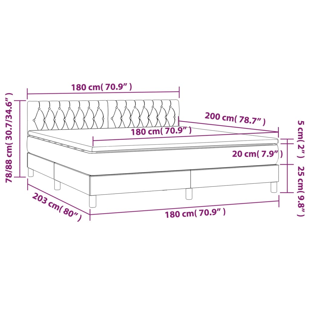 Boxspringbett mit Matratze & LED Schwarz 180x200 cm Stoff