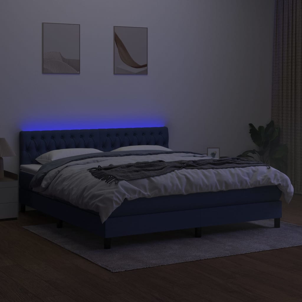 Boxspringbett mit Matratze & LED Blau 180x200 cm Stoff