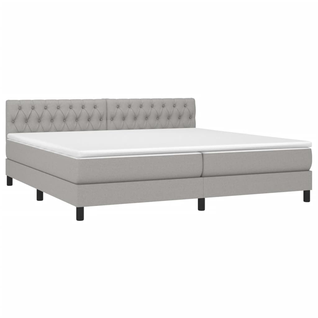 Box spring bed with mattress &amp; LED light grey 200x200 cm fabric