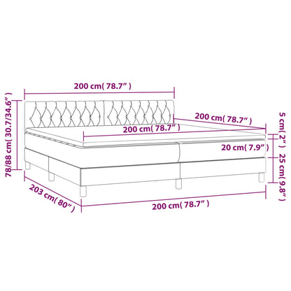 Box spring bed with mattress &amp; LED light grey 200x200 cm fabric