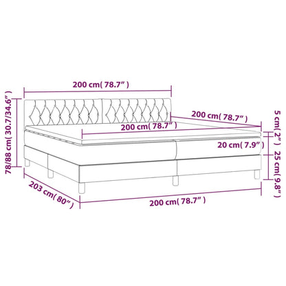 Box spring bed with mattress &amp; LED blue 200x200 cm fabric