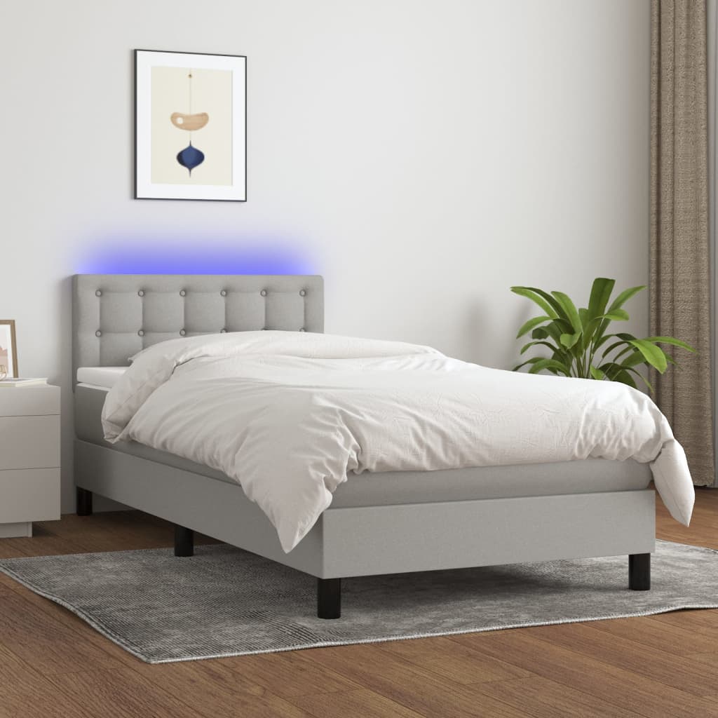 Boxspringbett mit Matratze & LED Hellgrau 90x200 cm Stoff