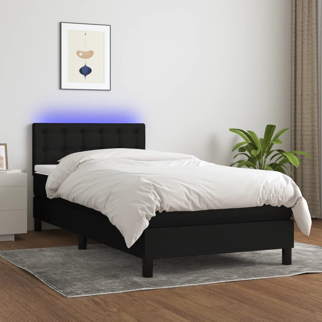 Boxspringbett mit Matratze & LED Schwarz 90x200 cm Stoff