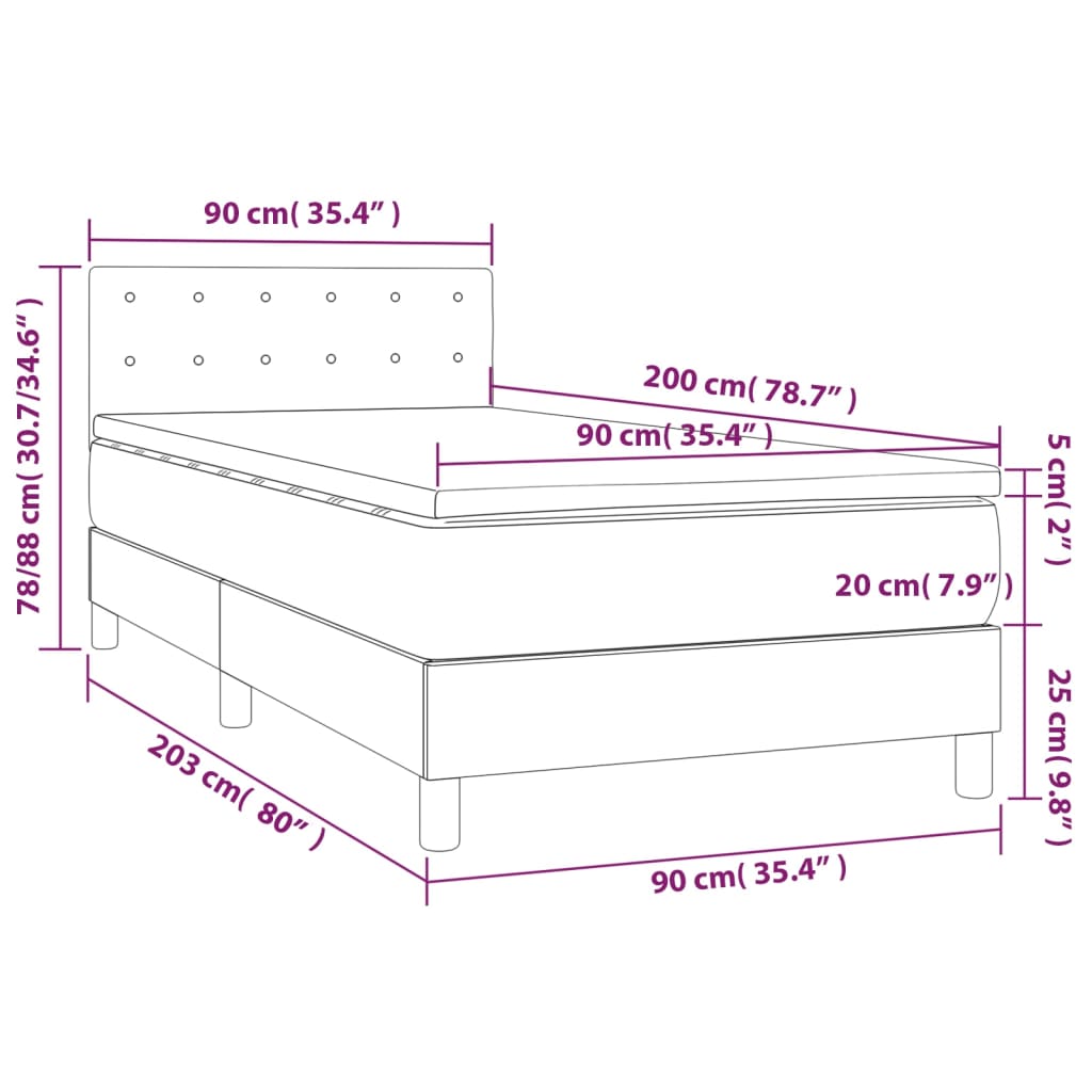 Boxspringbett mit Matratze & LED Taupe 90x200 cm Stoff