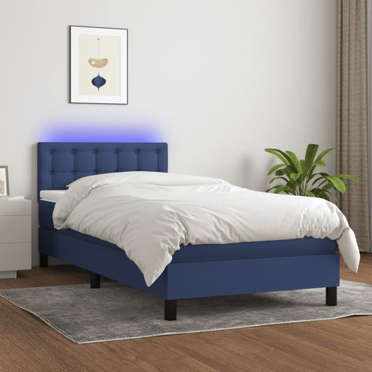 Boxspringbett mit Matratze & LED Blau 90x200 cm Stoff