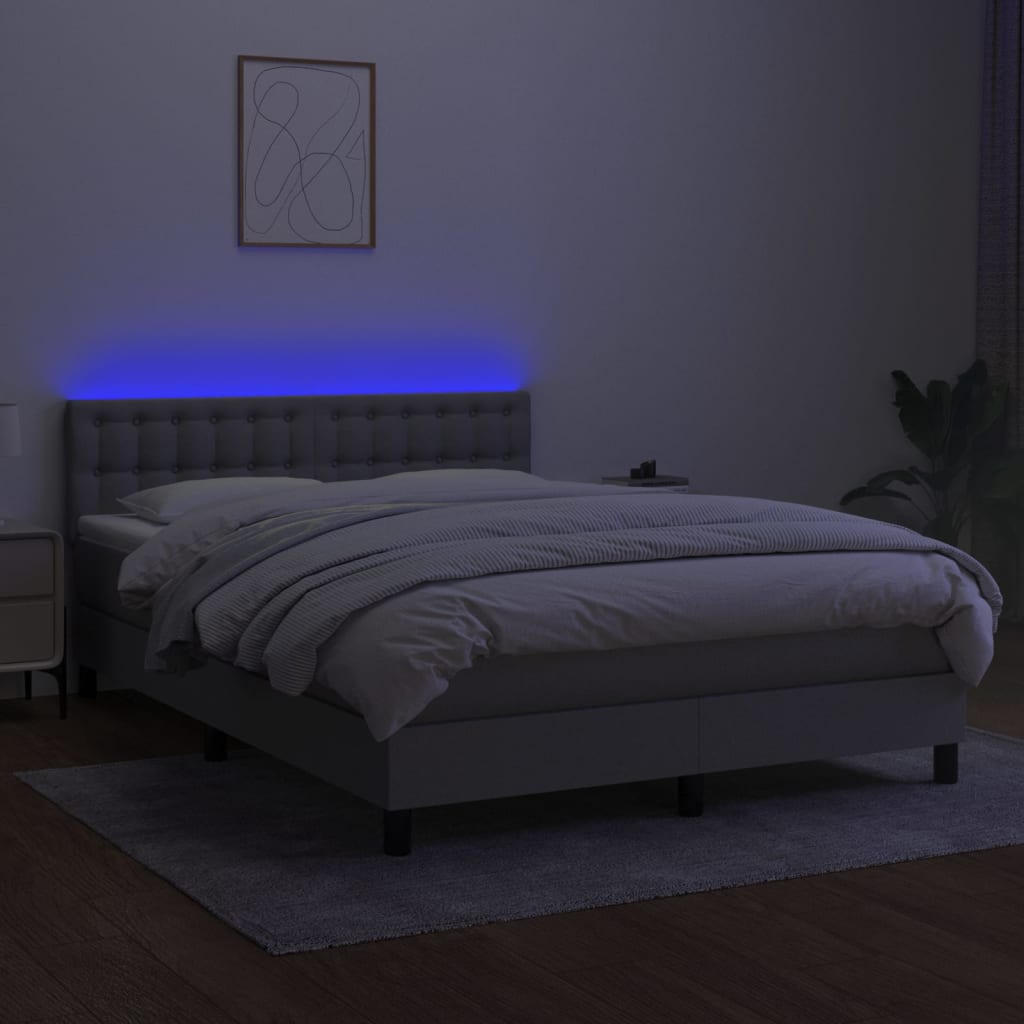 Boxspringbett mit Matratze & LED Hellgrau 140x200 cm Stoff