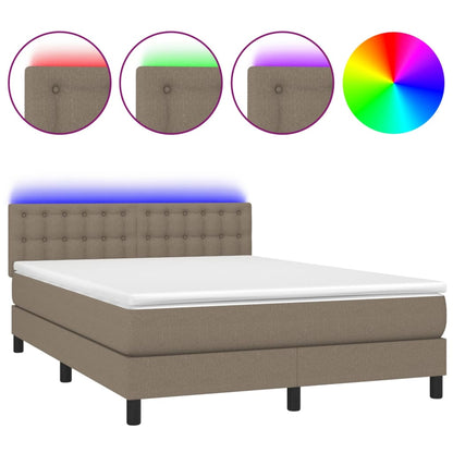 Box spring bed with mattress &amp; LED taupe 140x200 cm fabric