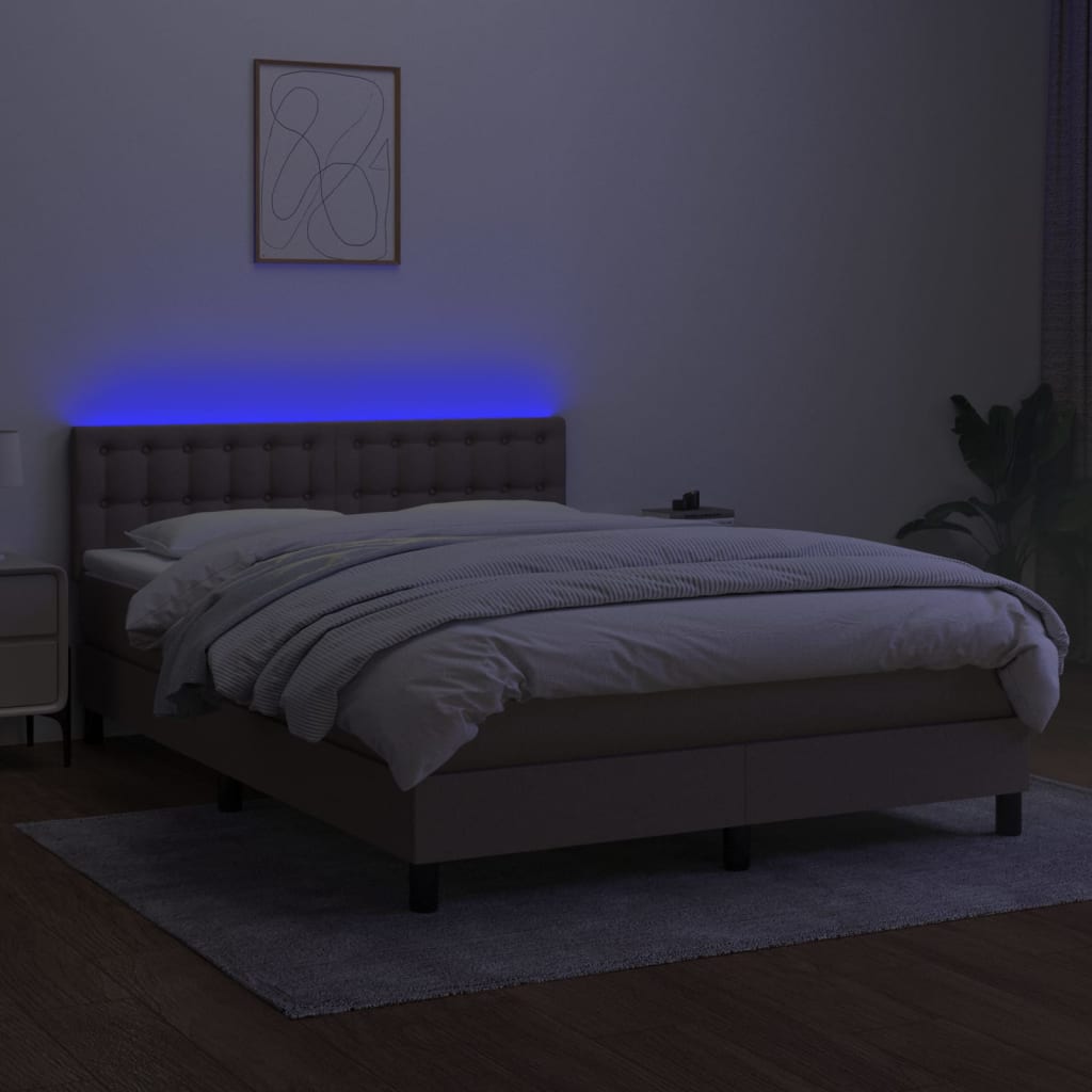 Box spring bed with mattress &amp; LED taupe 140x200 cm fabric