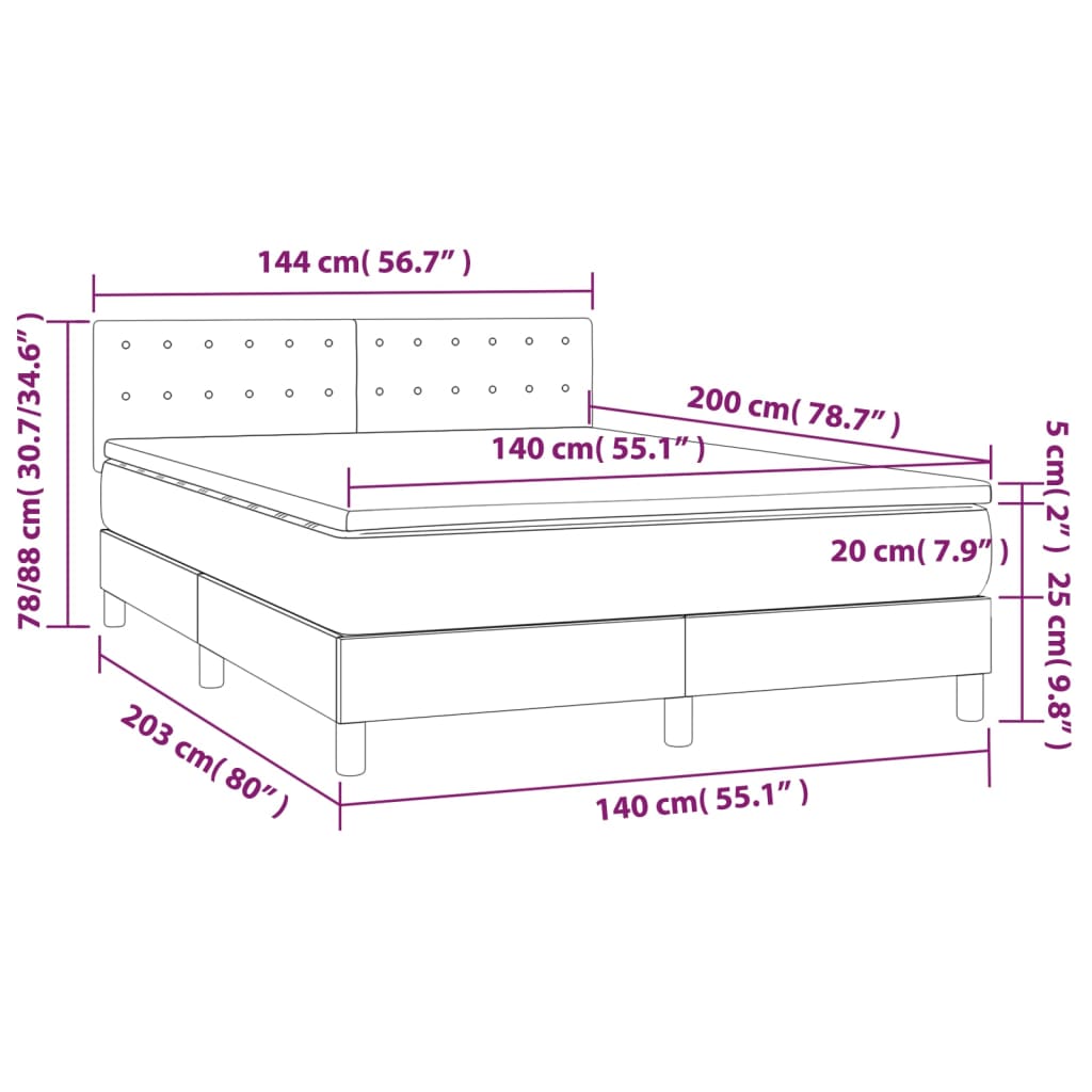 Box spring bed with mattress &amp; LED taupe 140x200 cm fabric