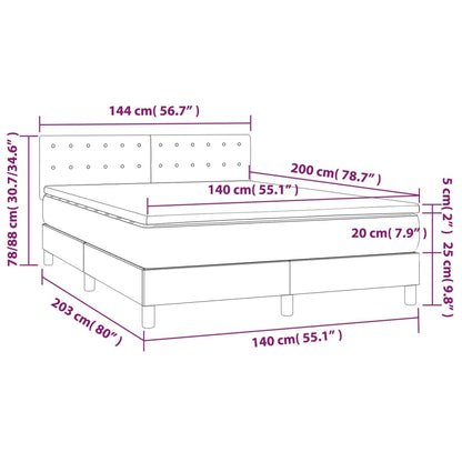 Box spring bed with mattress &amp; LED taupe 140x200 cm fabric