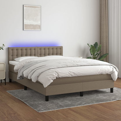 Box spring bed with mattress &amp; LED taupe 140x200 cm fabric