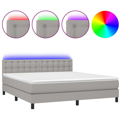 Box spring bed with mattress &amp; LED light grey 160x200 cm fabric