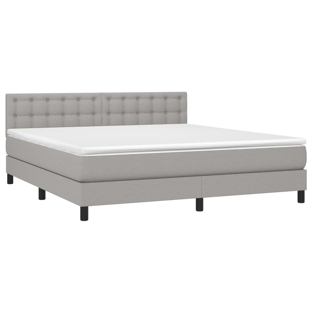 Box spring bed with mattress &amp; LED light grey 160x200 cm fabric