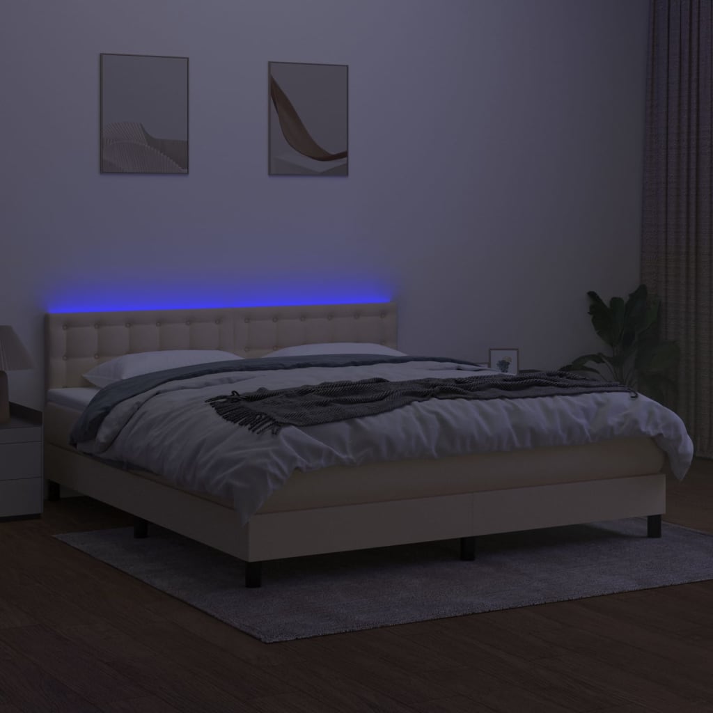 Boxspringbett mit Matratze & LED Creme 160x200 cm Stoff