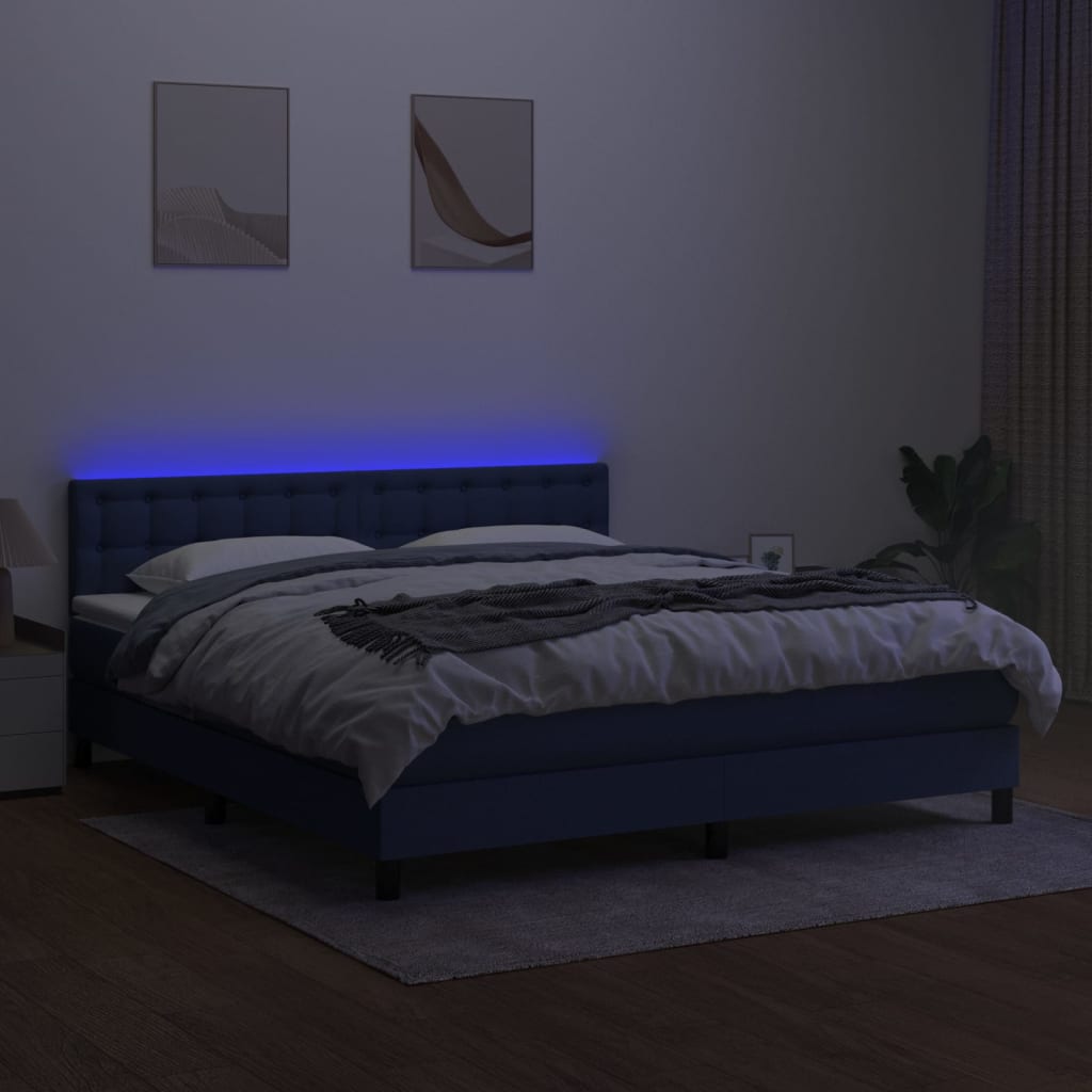 Boxspringbett mit Matratze & LED Blau 160x200 cm Stoff