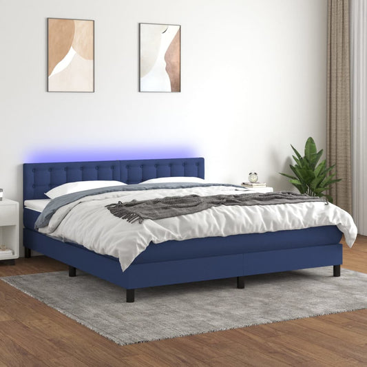 Boxspringbett mit Matratze & LED Blau 160x200 cm Stoff