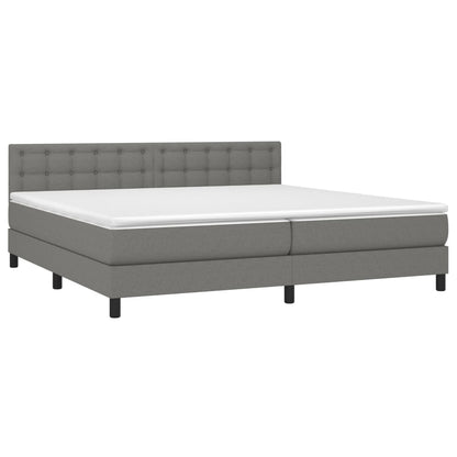 Box spring bed with mattress &amp; LED dark grey 200x200 cm fabric