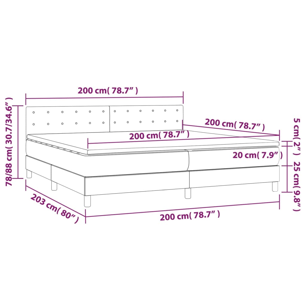 Box spring bed with mattress &amp; LED dark grey 200x200 cm fabric