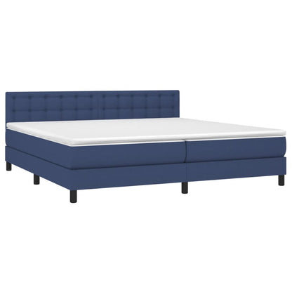 Box spring bed with mattress &amp; LED blue 200x200 cm fabric