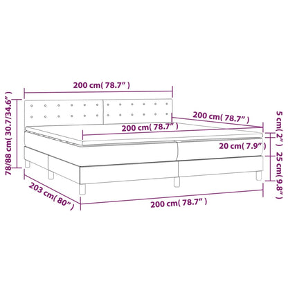 Box spring bed with mattress &amp; LED blue 200x200 cm fabric