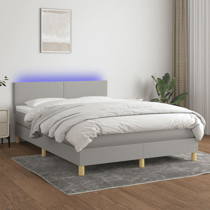 Boxspringbett mit Matratze & LED Hellgrau 140x200 cm Stoff