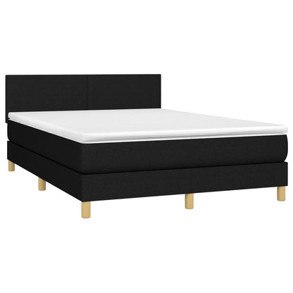 Box spring bed with mattress &amp; LED black 140x200 cm fabric