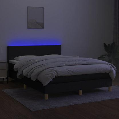 Box spring bed with mattress &amp; LED black 140x200 cm fabric