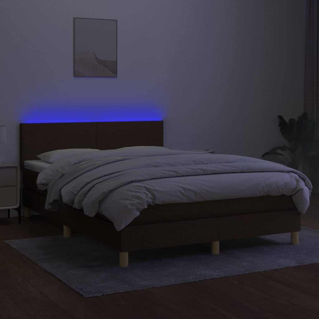 Boxspringbett mit Matratze & LED Dunkelbraun 140x200 cm Stoff