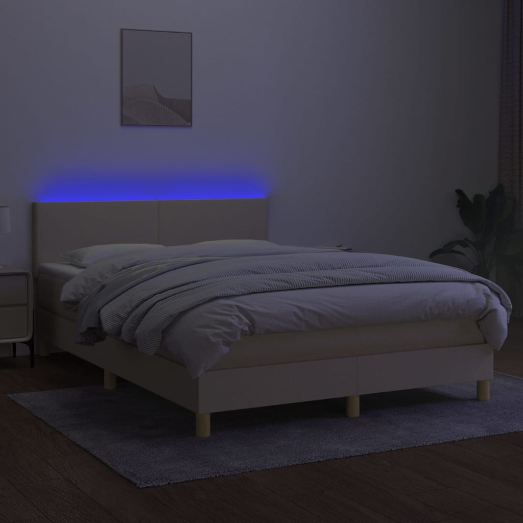 Boxspringbett mit Matratze & LED Creme 140x200 cm Stoff