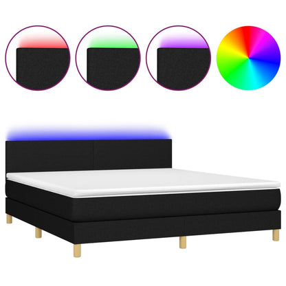 Box spring bed with mattress &amp; LED black 160x200 cm fabric