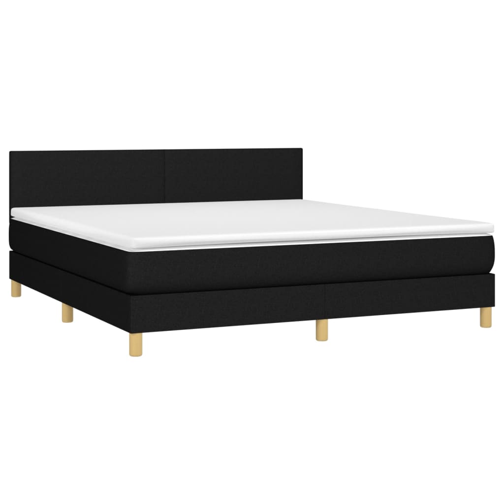 Box spring bed with mattress &amp; LED black 160x200 cm fabric