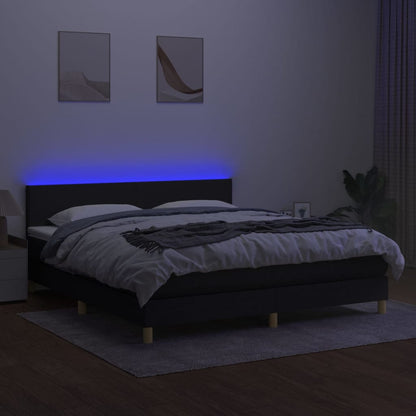 Box spring bed with mattress &amp; LED black 160x200 cm fabric