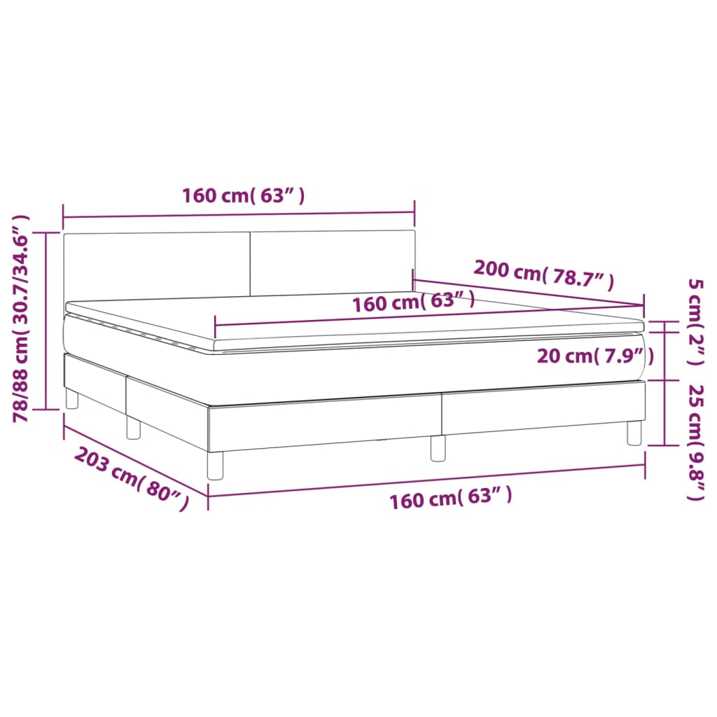 Box spring bed with mattress &amp; LED black 160x200 cm fabric