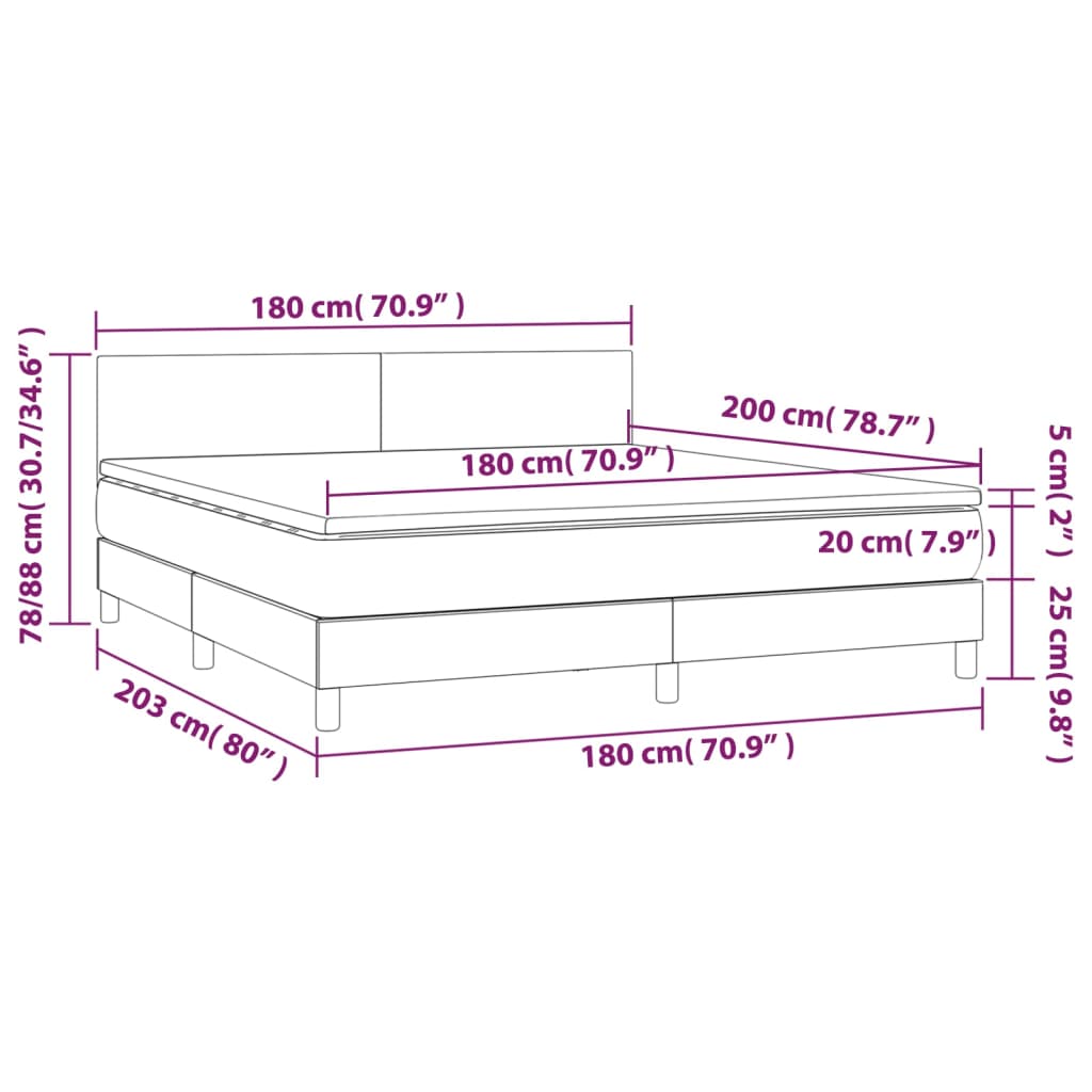 Boxspringbett mit Matratze & LED Dunkelgrau 180x200 cm Stoff