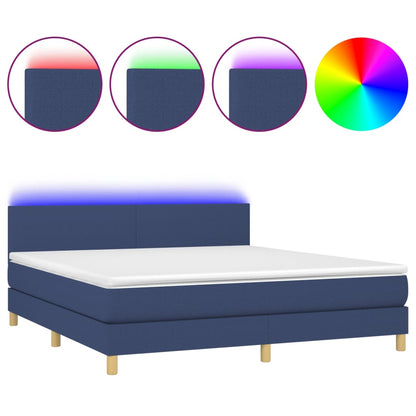 Box spring bed with mattress &amp; LED blue 180x200 cm fabric