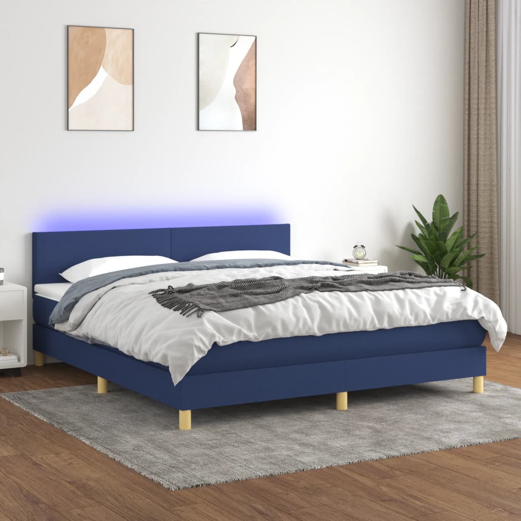 Box spring bed with mattress &amp; LED blue 180x200 cm fabric