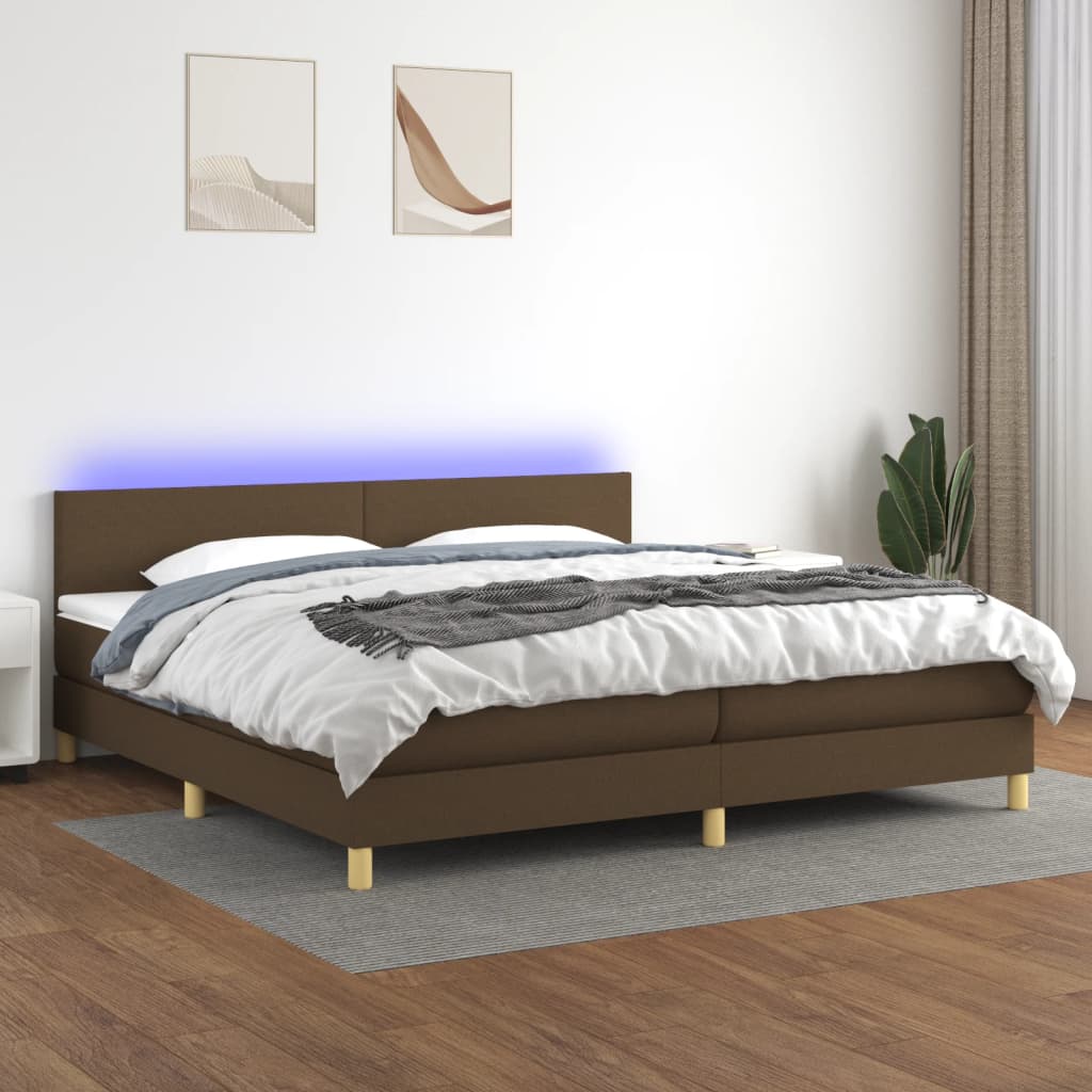 Boxspringbett mit Matratze & LED Dunkelbraun 200x200 cm Stoff