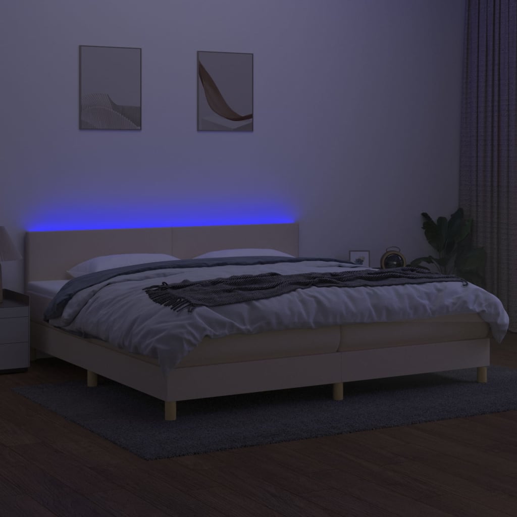 Boxspringbett mit Matratze & LED Creme 200x200 cm Stoff