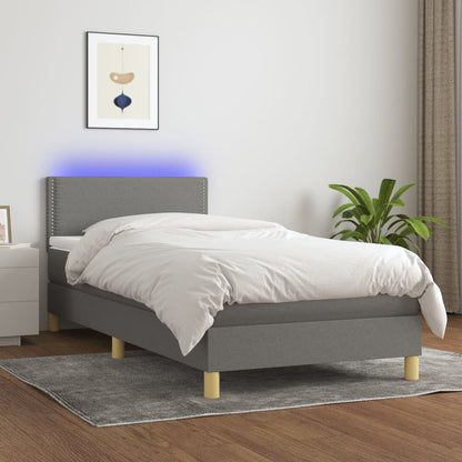 Boxspringbett mit Matratze & LED Dunkelgrau 90x200 cm Stoff