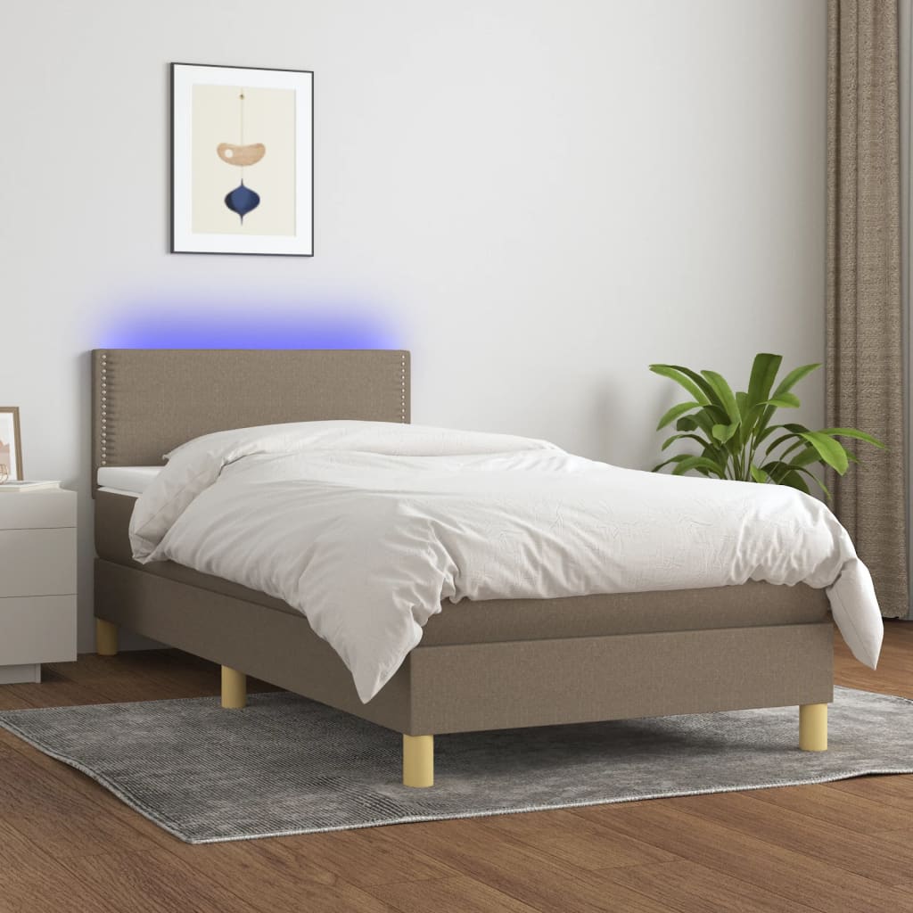 Boxspringbett mit Matratze & LED Taupe 90x200 cm Stoff