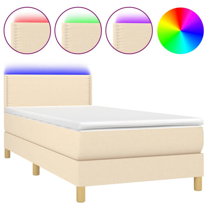 Boxspringbett mit Matratze & LED Creme 90x200 cm Stoff