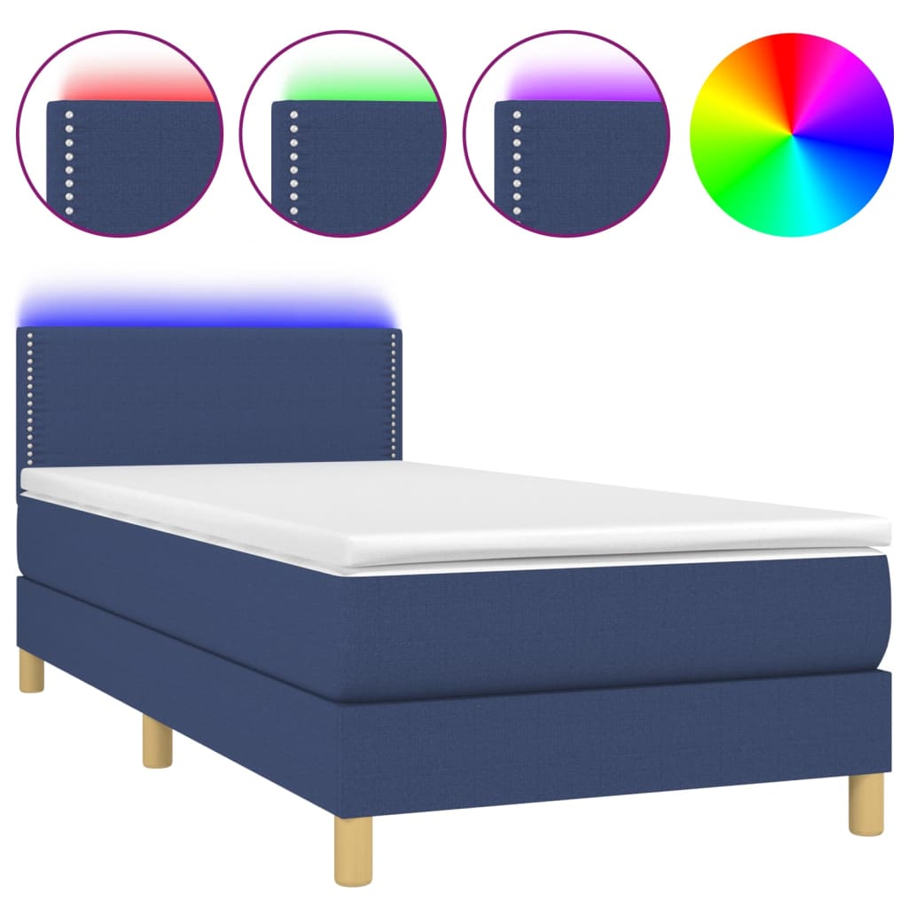 Boxspringbett mit Matratze & LED Blau 90x200 cm Stoff