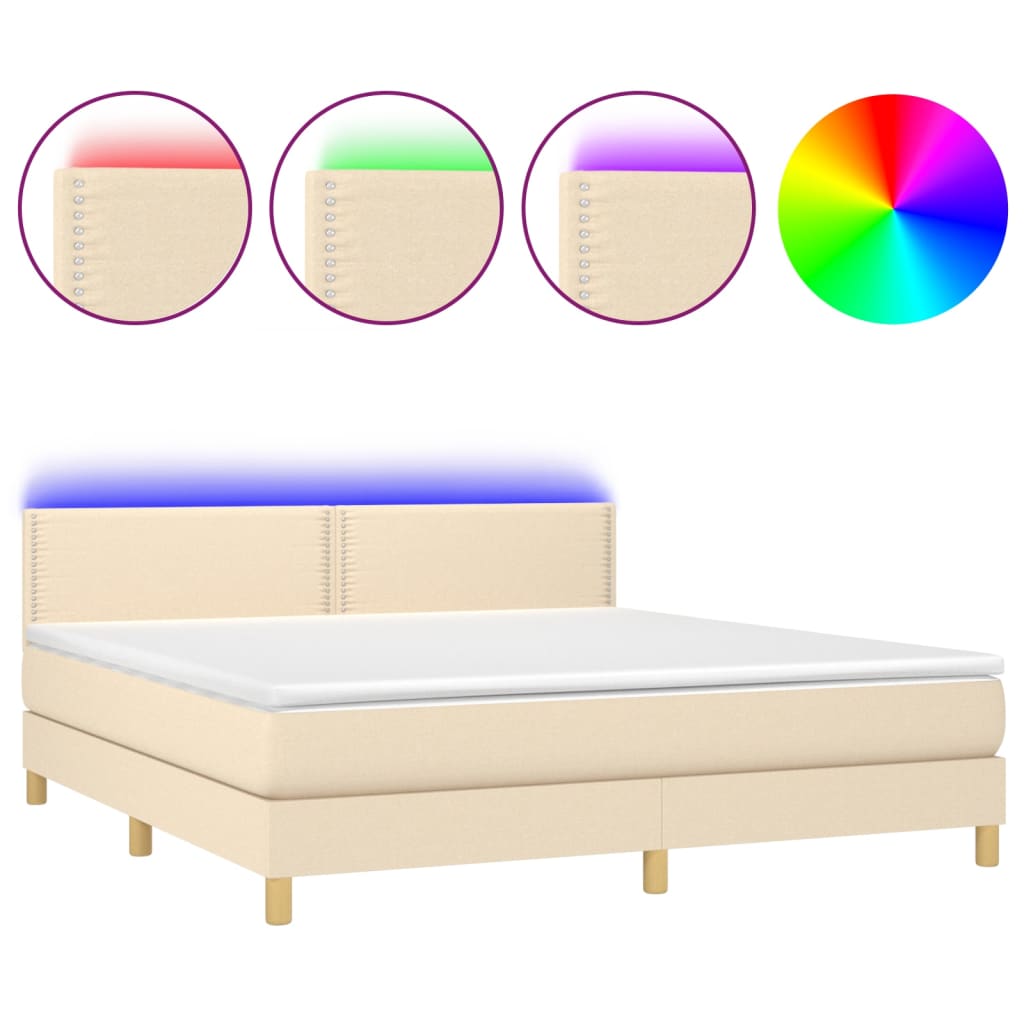 Boxspringbett mit Matratze & LED Creme 160x200 cm Stoff