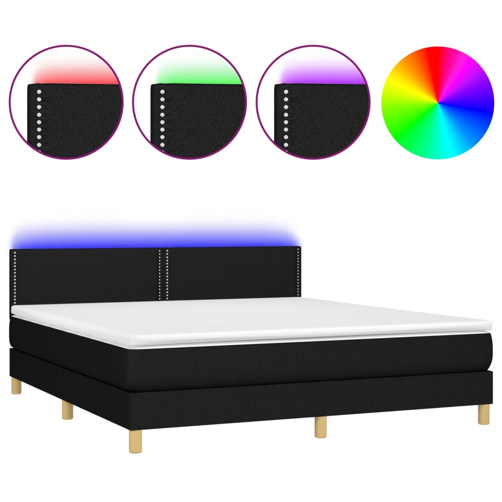 Boxspringbett mit Matratze & LED Schwarz 180x200 cm Stoff